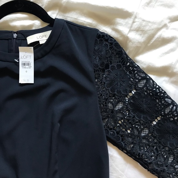 NWT LOFT Lace Sleeve Swing Dress - Picture 4 of 8